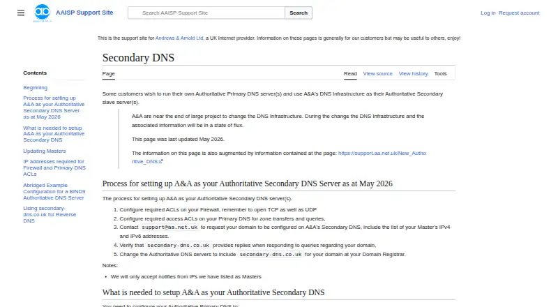 AAISP Secondary DNS screenshot