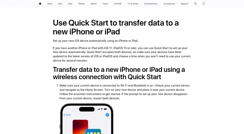 Apple Quick Start screenshot