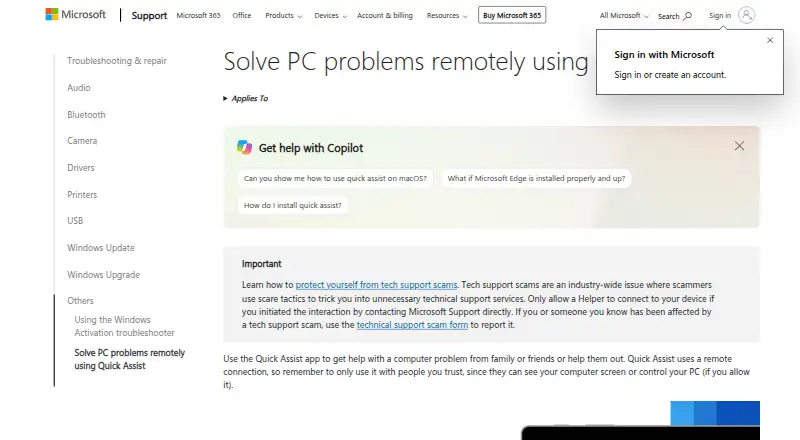 Microsoft Quick Assist screenshot
