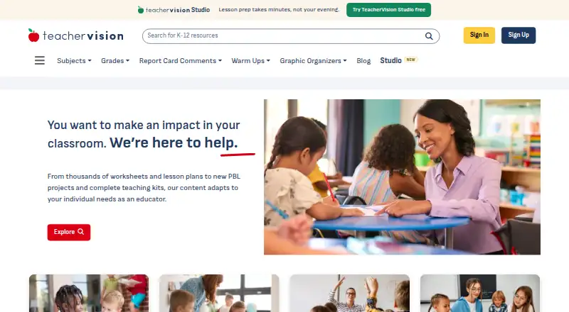 TeacherVision screenshot