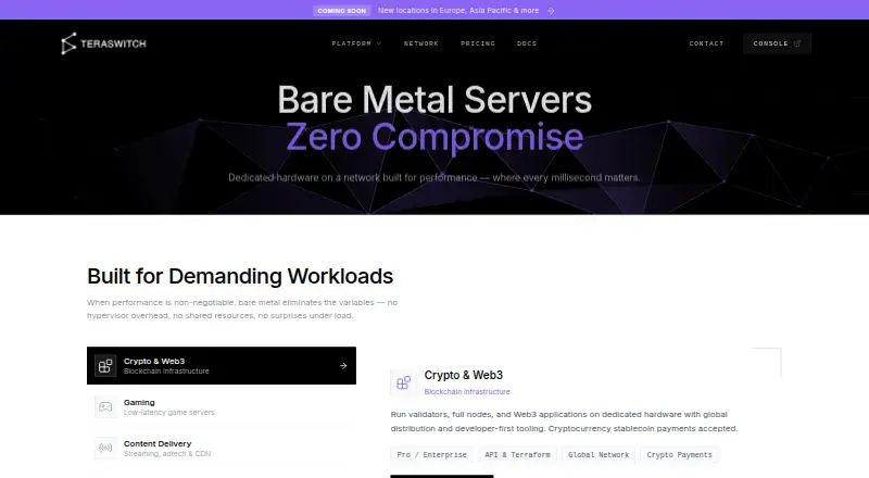 Teraswitch Bare Metal Servers screenshot