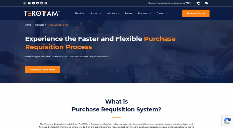 TeroTAM Purchase Requisition Module screenshot