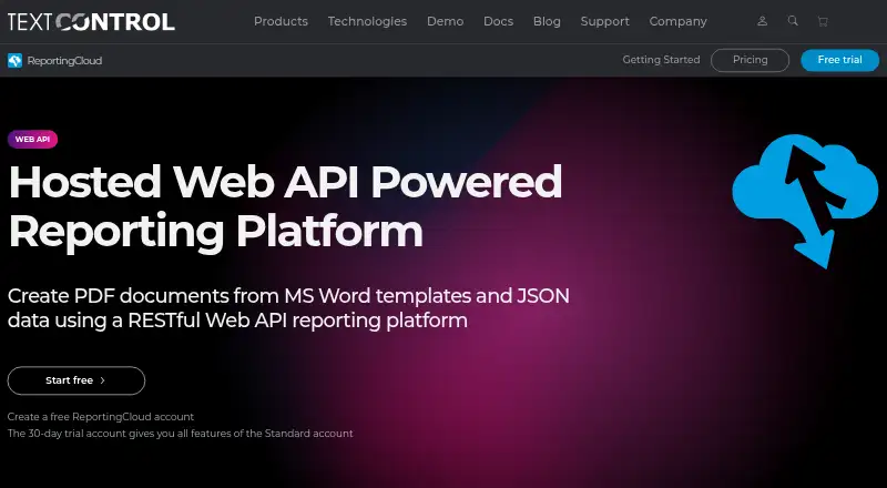 Text Control ReportingCloud screenshot