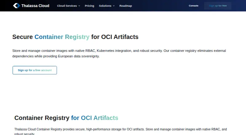 Thalassa Cloud Container Registry screenshot