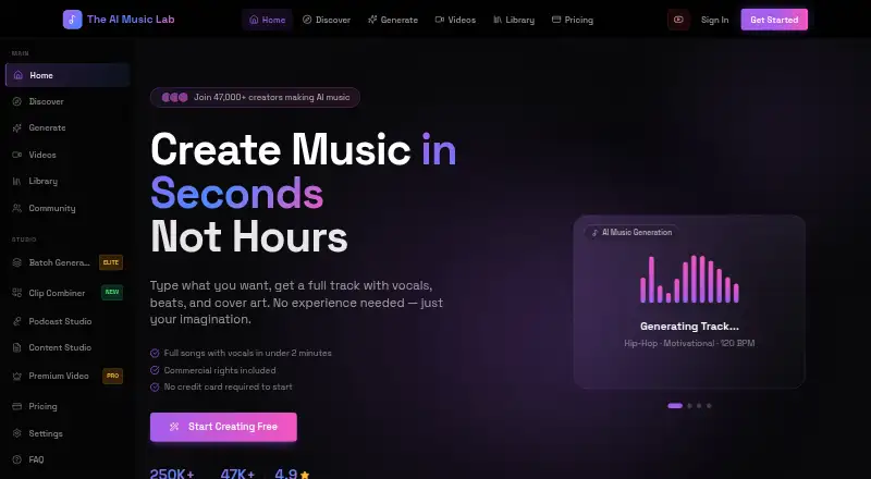The AI Music Lab screenshot