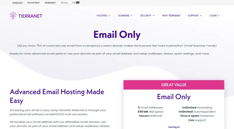 TierraNet Email Hosting screenshot