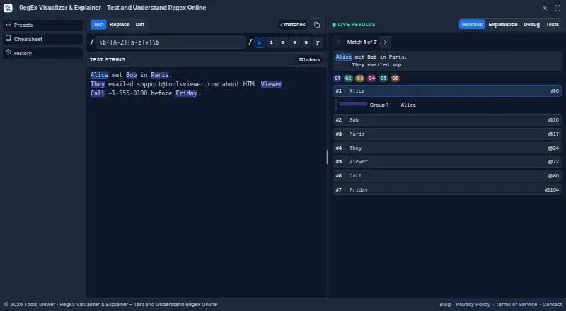 RegEx Visualizer & Explainer screenshot