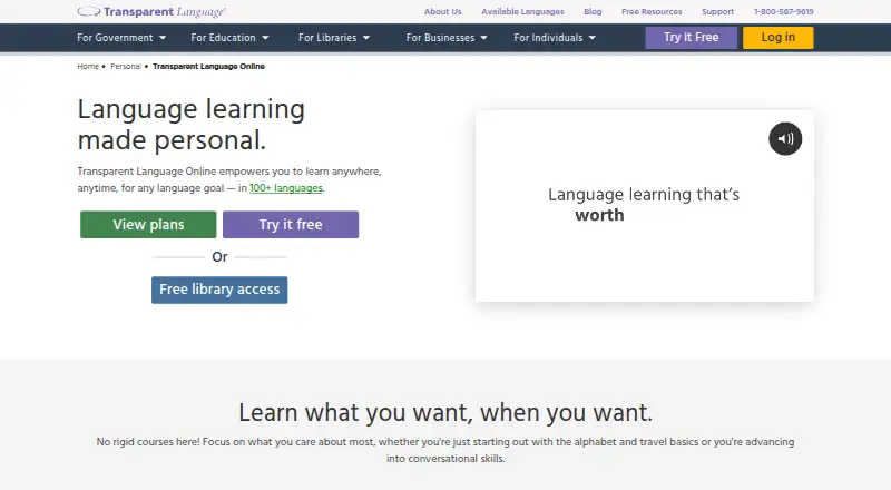 Transparent Language Online screenshot