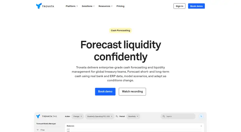 Trovata Cash Forecasting screenshot