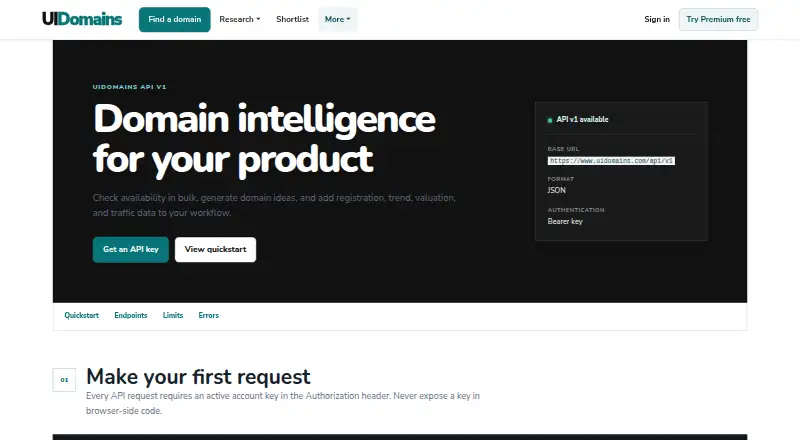 UIDomains API screenshot