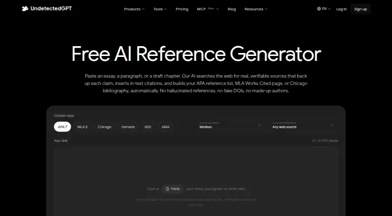 UndetectedGPT Reference Generator screenshot