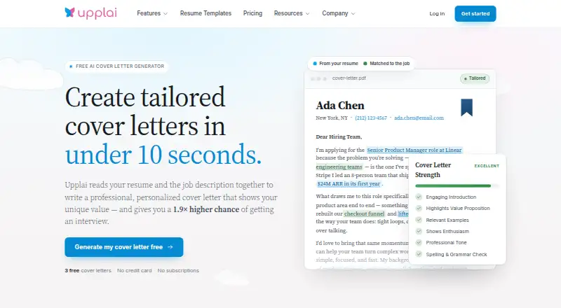 Upplai Cover Letter Generator screenshot