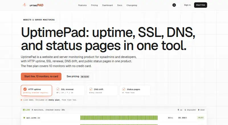 UptimePad screenshot