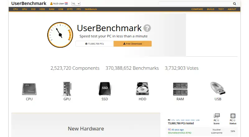 UserBenchmark screenshot