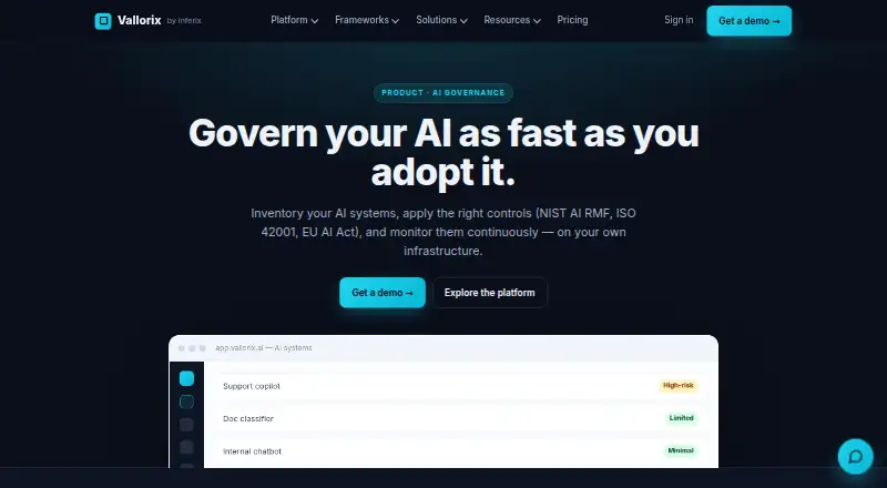 Vallorix AI Governance screenshot