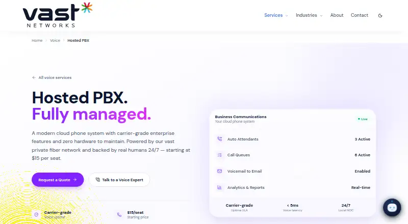 Vast Networks Hosted PBX screenshot