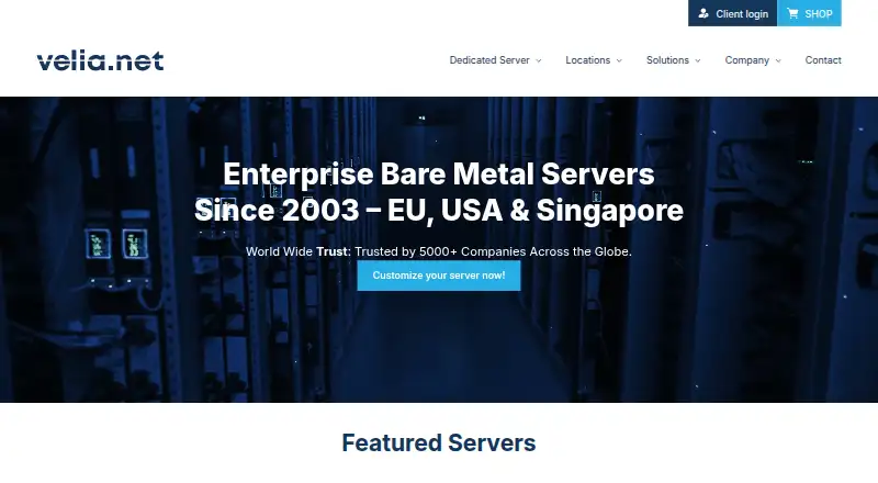 velia.net Dedicated Bare Metal Servers screenshot