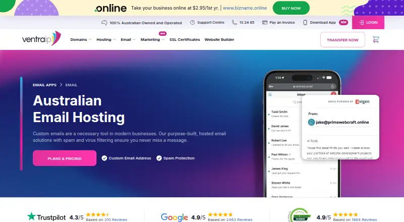 VentraIP Email Hosting screenshot