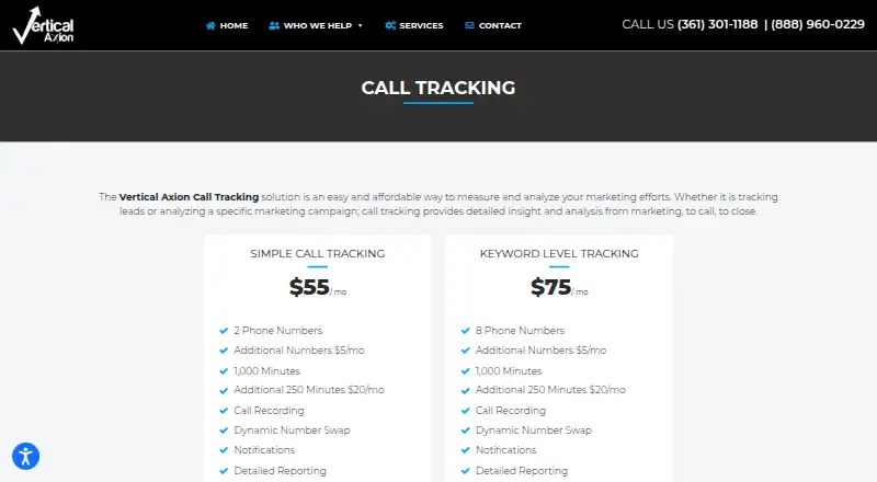 Vertical Axion Call Tracking screenshot