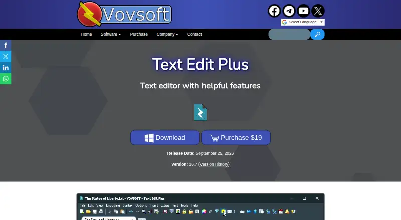 Vovsoft Text Edit Plus screenshot