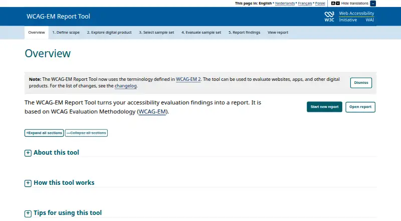 WCAG-EM Report Tool screenshot