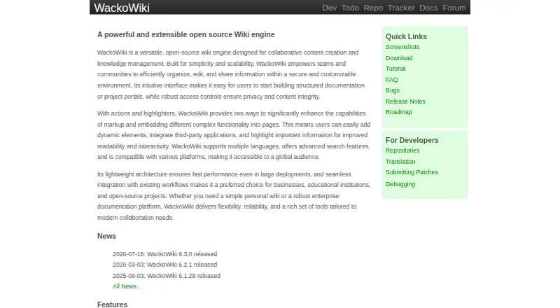 WackoWiki screenshot