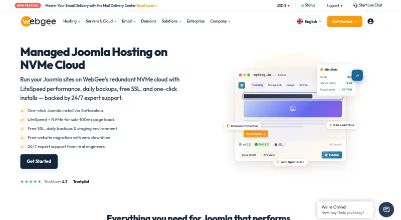 WebGee Joomla Hosting screenshot