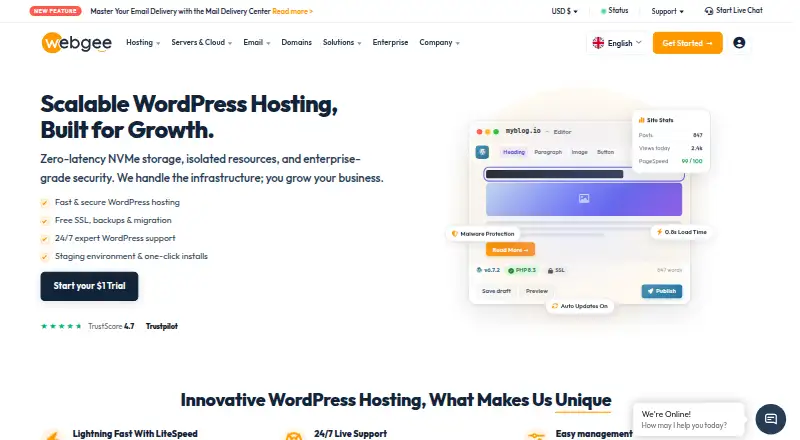 WebGee Managed WordPress Hosting screenshot