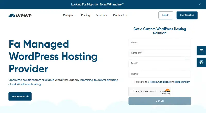 WeWP Managed WordPress Hosting screenshot