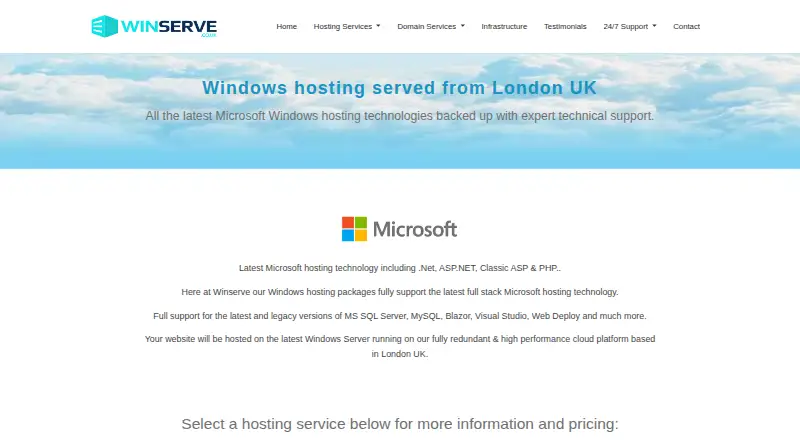Winserve Windows Hosting screenshot