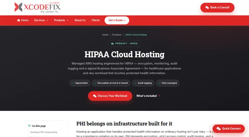 Xcodefix Global HIPAA Cloud Hosting screenshot