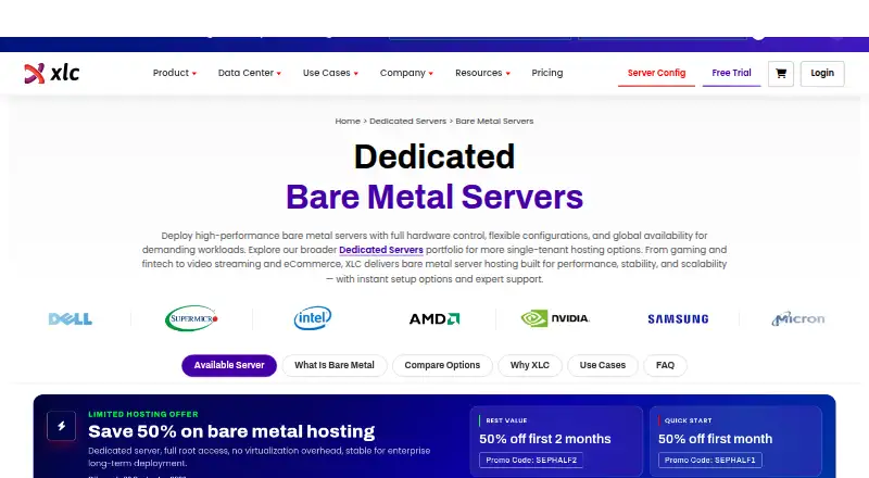XLC Bare Metal Servers screenshot