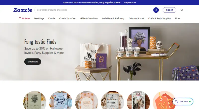 Zazzle screenshot