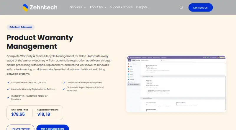 Zehntech Product Warranty Management screenshot