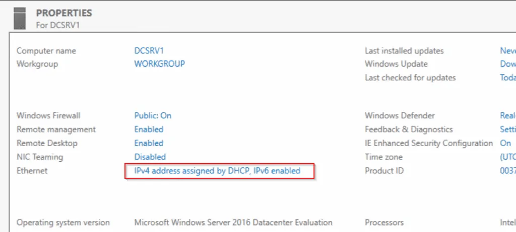 AD DS Configure Static IP Address