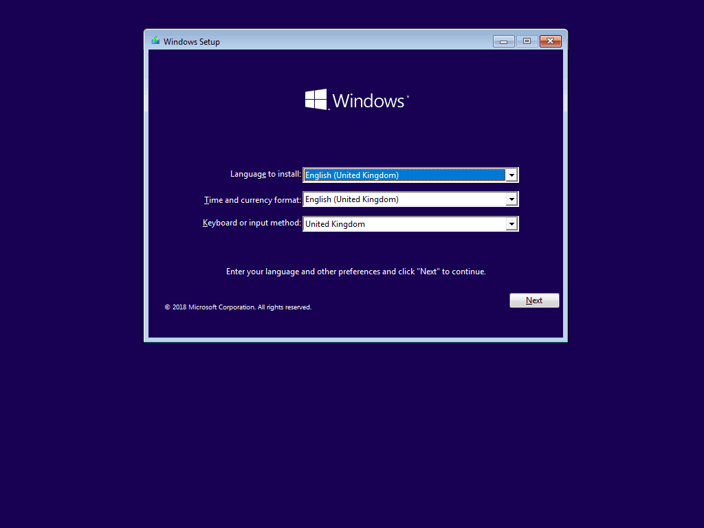 how to install windows 10 - Select Language, Time & Currency and Keyboard to Install