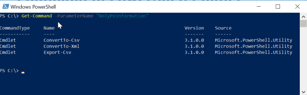 Get-Command -ParameterName "NoTyPeInformation"