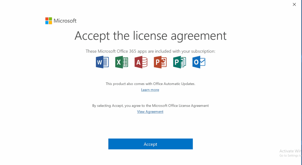 Set up outlook (accept license agreement)
