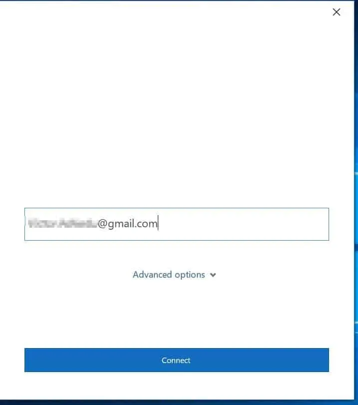 Set up outlook (enter the email address you want to view using outlook 365 and click connect)