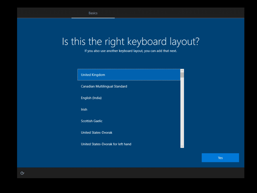 how to Install Windows 10 - confirm keyboard layout