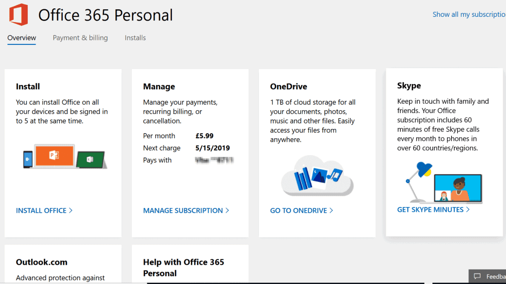 Your office 365 (outlook 365) account overview
