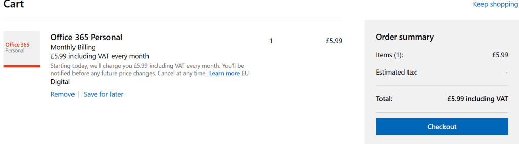 Office 365 subscription add to cart - my currency automatically changed to my country