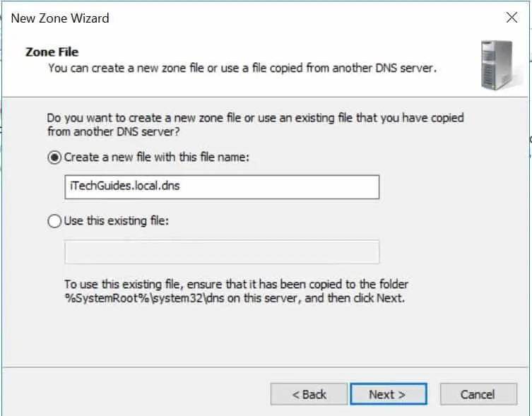 Configure DNS for AD DS - zone file name