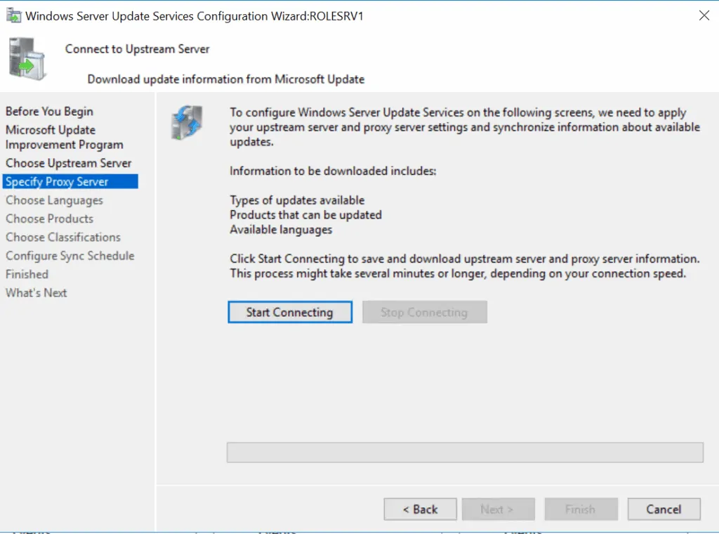 WSUS (Windows Server Update Service) - connect to Microsoft Update server