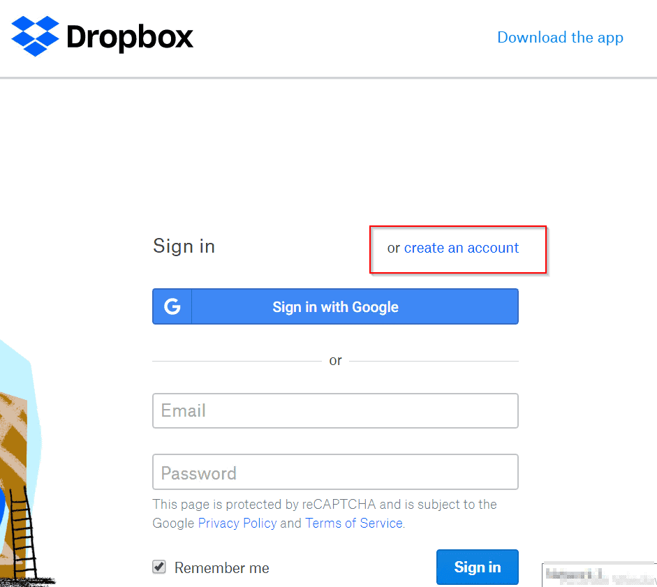 create a Dropbox login account