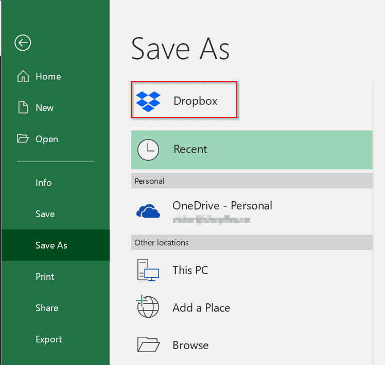 Excel save as dropbox option now available itechguides