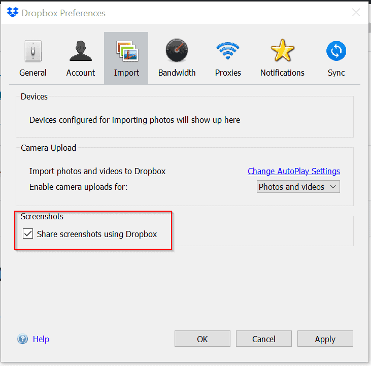 Share Screenshots Using Dropbox