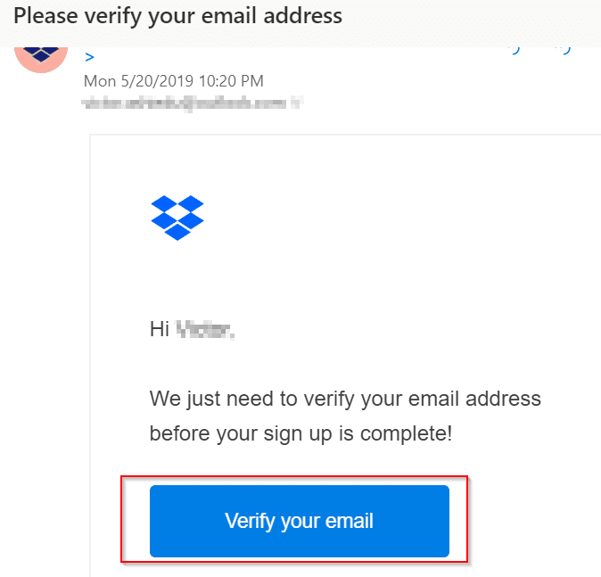 Dropbox login - verify email