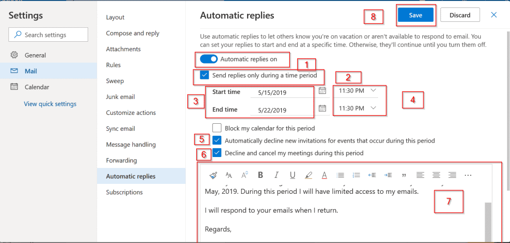 hotmail email (outlook.com email) - configure automatic replies. 