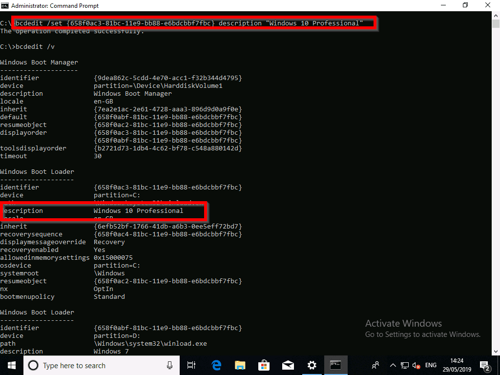 change boot manager windows 10